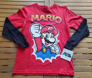 Super Mario T Shirt Kids Boys Girls Unisex Long Sleeves Red Black 10/12 NWT - Picture 1 of 8