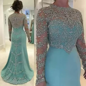 Vestidos de Madre de la Novia Vintage Lentejuelas Manga Larga Cuentas Cristales Talla Grande - Imagen 1 de 8