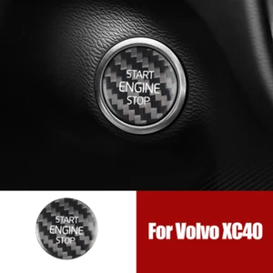 Cubierta de moldura de botón de parada de arranque de coche de fibra de carbono negra para Volvo XC40 2018-2020 - Imagen 1 de 7