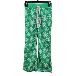 Justice Girl's Green Soft Fleece Holiday White Snowflake Print PJ Bottoms NWT 10 - Picture 1 of 6