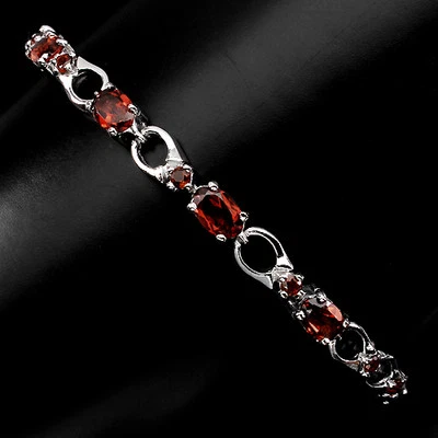 PULSERA TENIS ESLABÓN HERRADURA PLATA ESTERLINA 925 GRANATE MOZAMBIQ NARANJA REAL   Foto 1 de 3