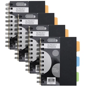 (Pack of 4) A6 Spiral Ruled Lined Project Notebook 276 Pages & Colour Separation - Picture 1 of 6