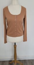 Pieces Women's Button Up Ribbed Long Sleeve Top Cardigan Size L UK 12 Beige 
