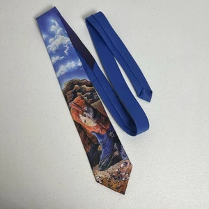 Vintage Ralph Marlin "Boots & Spurs" Mens Tie Necktie 1992 Blue with Cowboy Boot - Picture 1 of 11