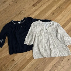 Paket 2 Pure J. Jill XL Bio Baumwolle Tunika Shirts blau creme Paisley - Bild 1 von 10
