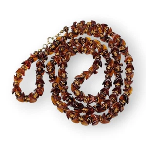 Vintage Trifari Beaded Strand Necklace Honey Amber Brown Acrylic Glass Beads 20" - Picture 1 of 12