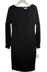 Calvin Klein Etuikleid Damen Gr. 10 schwarz transparente Ärmel klassisch Karriere - Bild 1 von 15