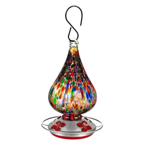 Multi-Color Speckled Glass Hummingbird Feeder with Bronze Gondola - Picture 1 of 2
