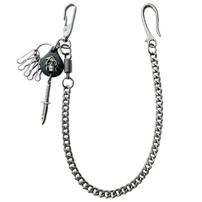 Chaveiro jeans 23" trela forte com caveira da morte carteira grossa motociclista caminhoneiro - Imagem 1 de 4