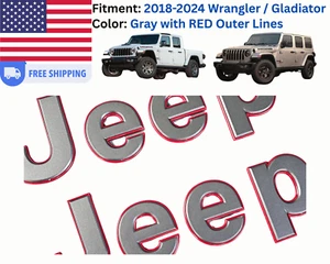 Fit for 2018-2024 Jeep Wrangler / Gladiator Fender Emblem Badge Gray and RED 2Pc - Picture 1 of 4