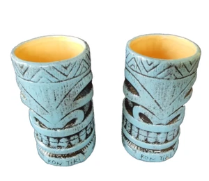 Pair of Kon Tiki Mug Turquoise Tiki Farm 2 (Two) Ceramic Heads - Picture 1 of 14