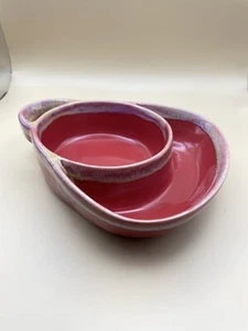 Stoneware RED drip glaze Soup & Cracker bowl  Heart/Vine decorated - Picture 1 of 8