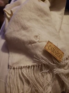 Alpaca Camargo Scarf Embroidered Warm Ivory Fringe Hem Made in Peru New With Tag - Picture 1 of 12