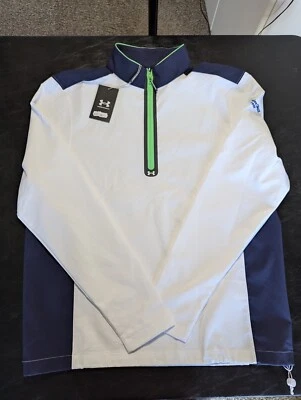 NUEVO CON ETIQUETAS JERSEY UNDER ARMOUR 1/4 CREMALLERA HOMBRE, TALLA: M, COLOR: BLANCO/AZUL MARINO/VERDE (M22) Foto 1 de 3