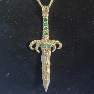 Goat's Head Sword Pewter Pendant Necklace Green Fellowship Foundry US Made *NEW* - Picture 1 of 7