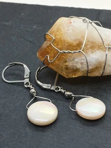  Mother Of Pearl Earrings / Stainless Steel Earrings / White Pearl Earrings.  - Picture 1 of 12