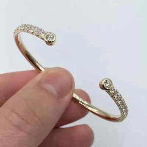 Cuff Bangle Bracelet 3Ct Round Cut Lab Created Diamond 14K Yellow Gold Plated - Picture 1 of 11