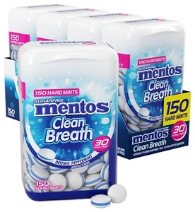 Mentos Clean Breath Sugarfree Hard Mint, 150pc, Intense Peppermint (Pack of 4 Bo - Picture 1 of 6