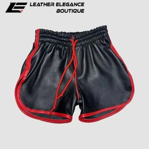 Men's real Black and red leather short in lamb skin - Picture 1 of 2
