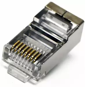 Shielded RJ45 CAT5 CAT5E Crimp Connector (100 Pack Bag) 8P8C STP Ethernet Networ - Picture 1 of 8
