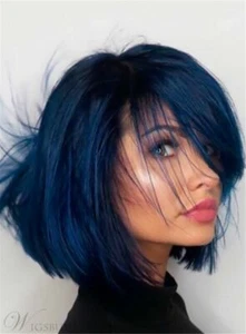 Fashion Natural Hairstye Wig Synthetic Straight Dark Blue Hair - Picture 1 of 6