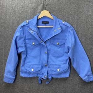 Women's Talbots Petites Size P Blue Denim Jacket Zip Button Short - Picture 1 of 8