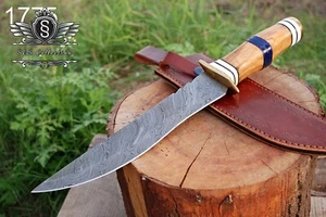 Custom Handmade Damascus Steel Hunting Bowie Knife With Premium Leather Cover, - Bild 1 von 5