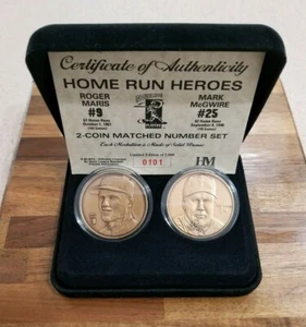Roger Maris & Mark McGwire Highland Mint Bronze Medallions #0101 Home Run Heroes - Picture 1 of 9