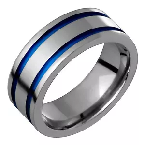 Anillos de titanio con anodización azul ajuste cómodo banda de compromiso de 7 mm de ancho - Imagen 1 de 1