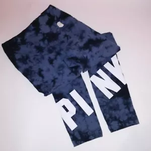 Victoria Secret PINK Full Length Leggings Small High Waist Blue Tie Dye Logo New - Picture 1 of 7