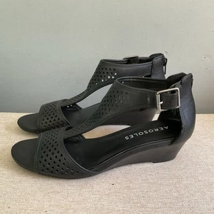 Zapatos para mujer Aerosoles sandalias de cuña negras recortadas talla 8M cremallera “zafiro” - Imagen 1 de 8