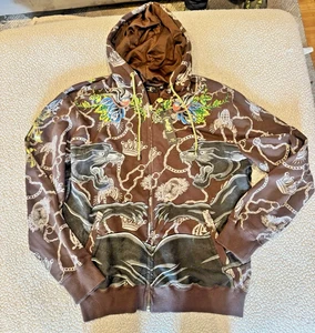 ⚜️Rara sudadera con capucha con cremallera para hombre Christian Audigier nueva con etiquetas 2XL C15S4 Grial ⚜️ Y2K Ed Hardy - Imagen 1 de 11