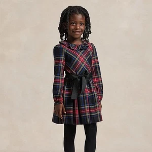 POLO RALPH LAUREN Little Girl's Plaid Bow-Accented Dress - Black Red Size 5 - Picture 1 of 6