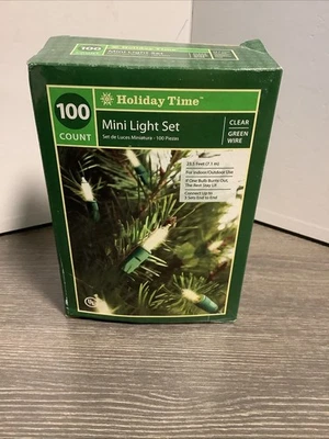 Holiday Time ✨100 Clear Mini Lights Green Wire Christmas,New, Indoor/Outdoor 23” - Image 1 of 2