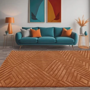 New Handmade  Luxury Hand-Tufted Cut & Loop Pile Wool Rug, Orange Living room - Picture 1 of 6