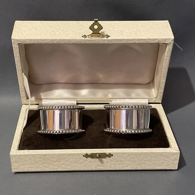 Par de servilleteros de plata Birmingham 1986 y 1988 Laurence R Watson en caja Foto 1 de 4