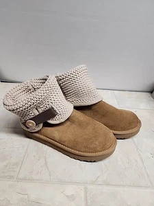 UGG Women's SZ 7 Shaina Boots Chestnut Brown Suede Knit Sock Slippers 1012534 - Picture 1 of 13