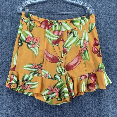 Pantalones Cortos PatBo Para Mujer 10 Mostaza Floral Tiro Medio Volantes Resort Costero Playa Boho Foto 1 de 4