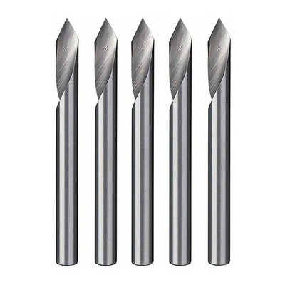5pcs 60 Deg V Groove Engraving Tool Flat Bottom CNC Spiral Router Bits 1/8 Shank - Image 1 of 4