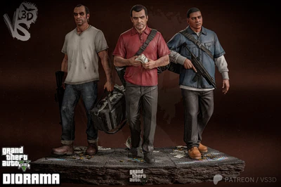 GTA V Unholy Trinity Diorama 1/10 Resin Garage Kit Michael Franklin Trevor Set - Image 1 of 4