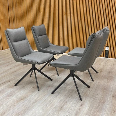 Furniture Village ‘Catalina’ Dark Grey Faux Leather Set of 4 Swivel Dining Chair - Image 1 of 4