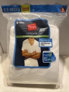 Hanes Men's Ultimate V-Necks in White 6 Pack Size Medium 38-40" - Picture 1 of 4