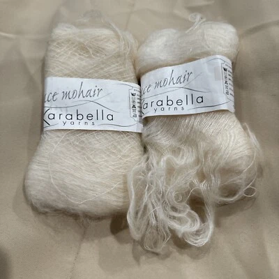 Hilo de mohair de encaje Karabella color 201 ANTQ blanco mohair/poliéster/lana 1,75 OZ 540 yardas Foto 1 de 4