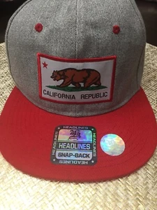 CALIFORNIA REPUBLIC CALI BEAR FLAT BILL SNAPBACK BASEBALL CAP HAT RED GRAY BLACK - Picture 1 of 12