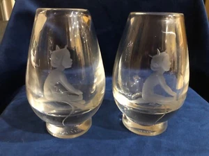 Pair of Vintage Kosta Swedish Crystal Vases with Princess Nymph on a water lilly - Picture 1 of 11
