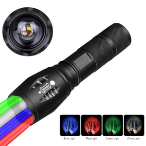 Hunting Weapon Torch Red Blue Green White LED Flashlight Waterproof Light Zoom - Picture 1 of 11