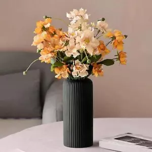 Striped Ceramic-like Plastic Vase for Flowers, Decorative Floral Arrangement - Picture 1 of 29