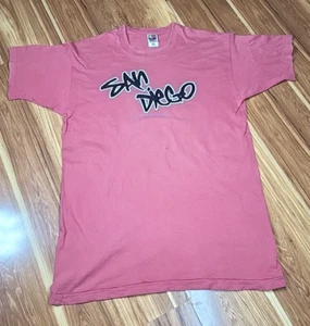 Y2K San Diego 90s Single Stitch Shirt XL Fruit of the Loom Red Thrashed Grunge - Bild 1 von 10