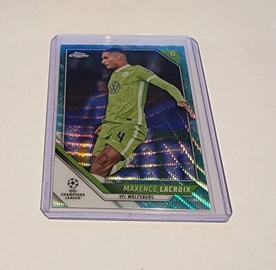 2021/22 Topps Chrome UEFA CL Aqua Wave Refractor Maxence Lacroix 154/199 - Image 1 of 2