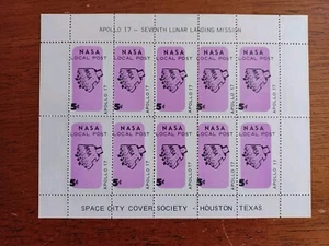 NASA Local Post Space City Apollo 17 7th Moon Landing Cinderella Mint Sheet/10 - Picture 1 of 1